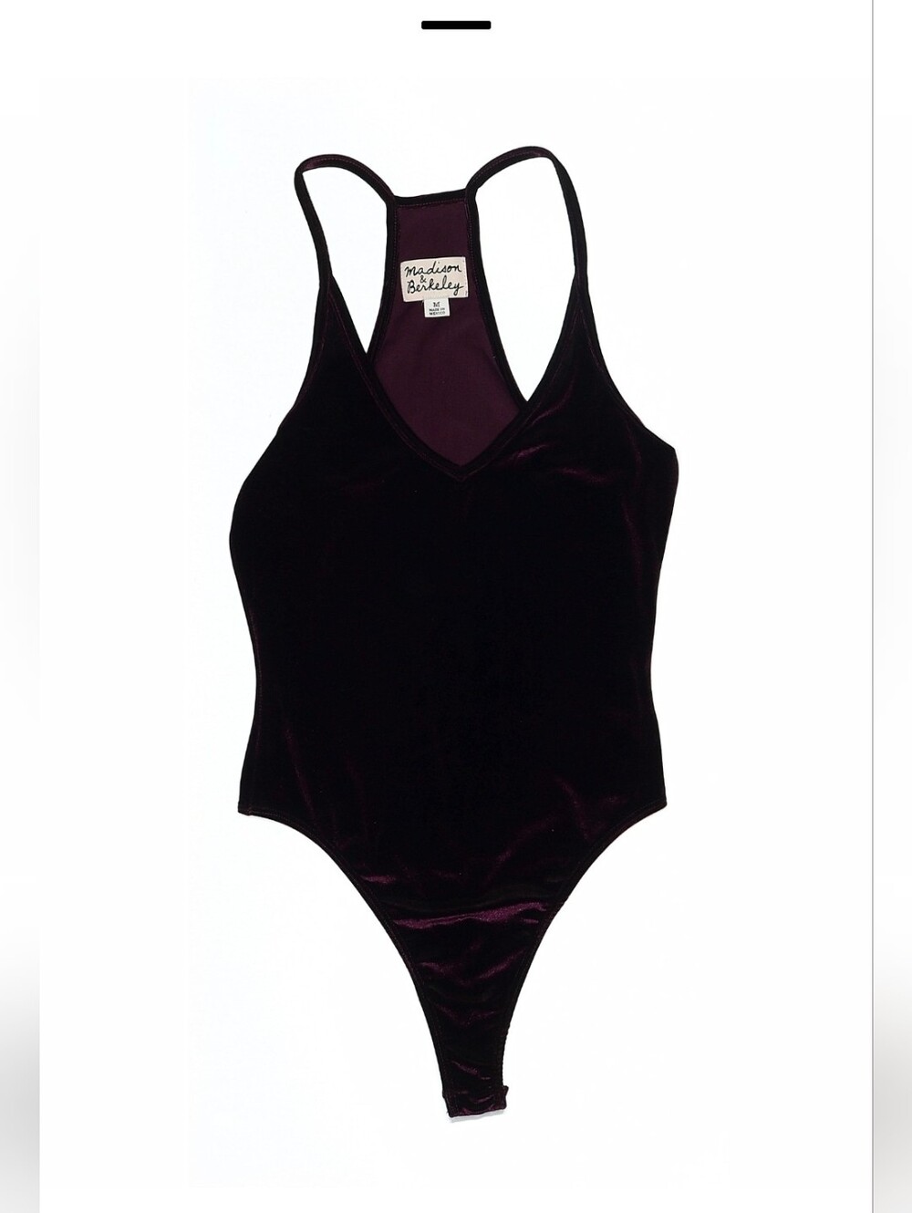Madison & Berkeley Velvet Thong Bodysuit in Deep Plum